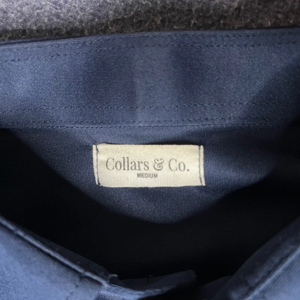 Collars & Co Mens Medium Navy Blue Long Sleeve Performance Polo Dress Shirt